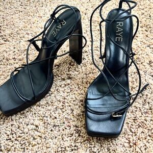 RAYE Black Strappy Lace-Up Platform Heels